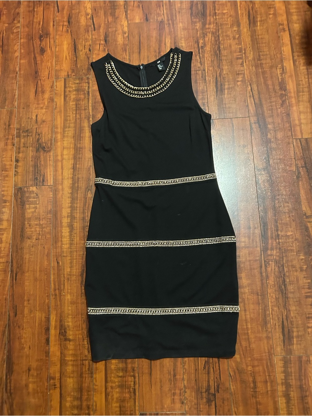 H&M Black Mini Dress with Gold Chain Accents